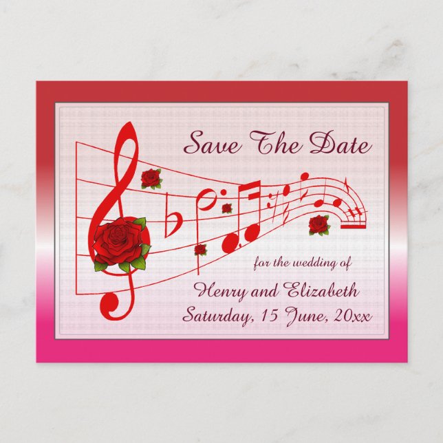 Musik und Rose Save the Date Karte (Vorderseite)