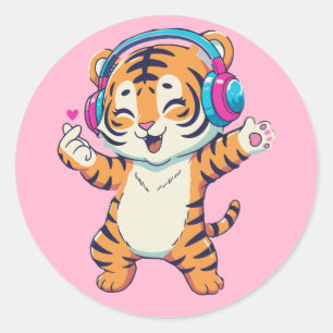 Musik- und Tanzliebhaber-Tiger Runder Aufkleber