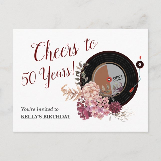 Musik-Vinyl Geburtstag Einladung Postcard (Vorderseite)