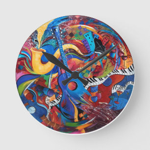 Musik-Wanduhr-Musikinstrumente bunt Runde Wanduhr