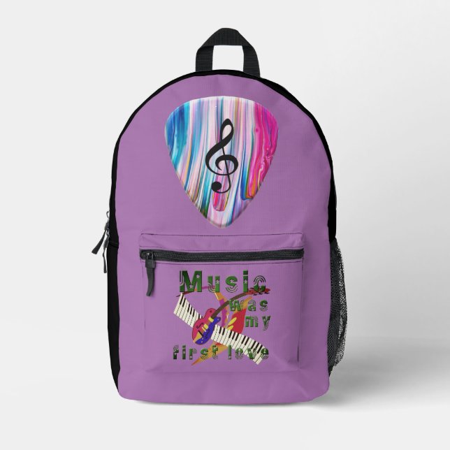 Musik war meine erste Liebe, Keyboard, Gitarre Bedruckter Rucksack (Vorderseite)