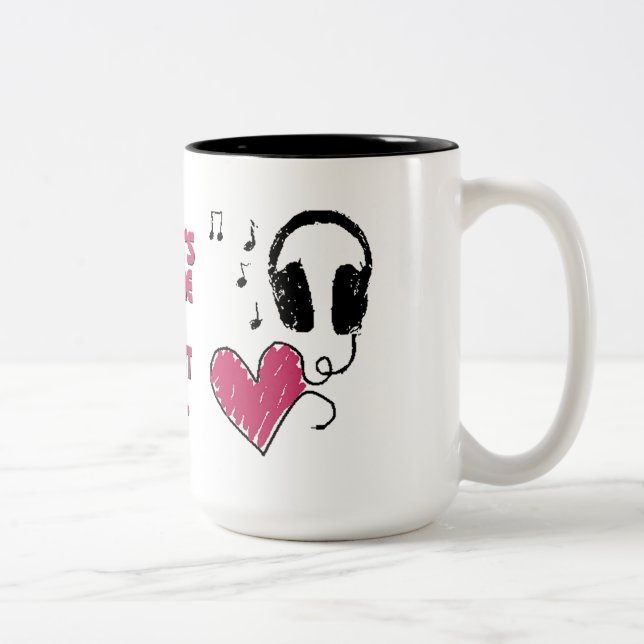 Musik, wo das Herz Herz-Kopfhörer-Tasse ist Zweifarbige Tasse (Rechts)