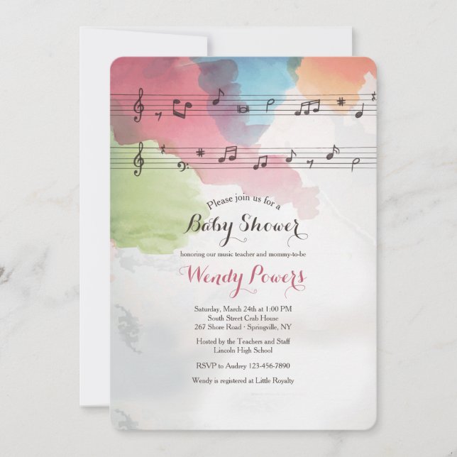 Musik zur Einladung von Aquarellpapier (Vorderseite)