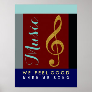 musikalische Anmerkung, goldener dreifacher Clef, Poster