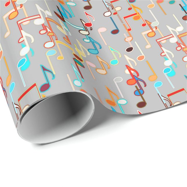Musikalische Anmerkungen drucken - mittelgrau, meh Geschenkpapier (Rolleneckpunkt)