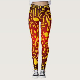 Musikalische Anmerkungs-Leggings (Rot-Gold) Leggings