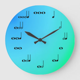 Musikalische Anmerkungs-Uhr auf Blau und Grün Große Wanduhr