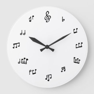 Musikalische Anmerkungs-Uhr auf weißem Hintergrund Große Wanduhr