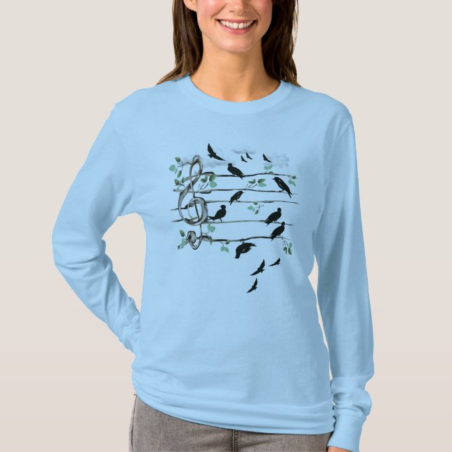 Musikalische Anmerkungs-Vögel - Schwarzes T-Shirt (Vorderseite)