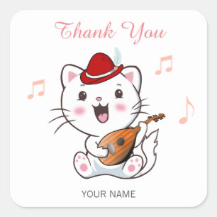 Musikalische Bardekatze mit Mandoline Danke Quadratischer Aufkleber