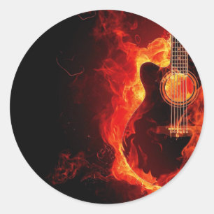 musikalische Gitarre flammt Feuernotentanz Destiny Runder Aufkleber