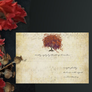Musikalische Gold-Korallen-Pflaume-Herz-Blatt-Baum RSVP Karte