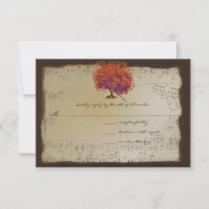 Musikalische Gold Orange Pflaumen Herz Blatt Baum RSVP Karte