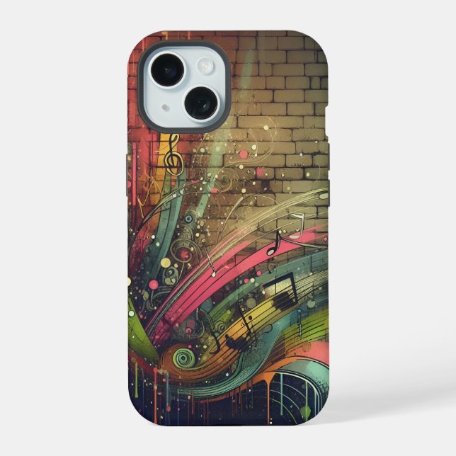 Musikalische Graffiti iPhone 15 Hülle (Rückseite)