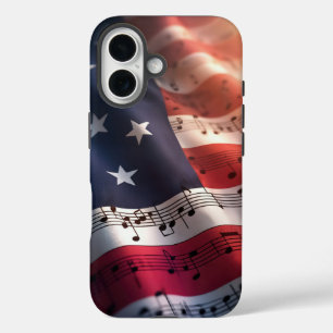 Musikalische Hinweise auf einer amerikanischen Fla iPhone 16 Hülle