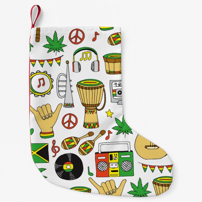 Musikalische Instrumente nahtlos Muster. Reggae Ba Kleiner Weihnachtsstrumpf (Vorderseite)