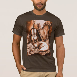 MUSIKALISCHE KATZE, Braun und Weiß T-Shirt