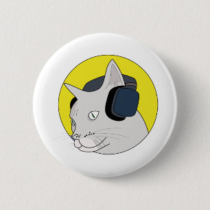 Musikalische Katze mit Kopfhörer Button