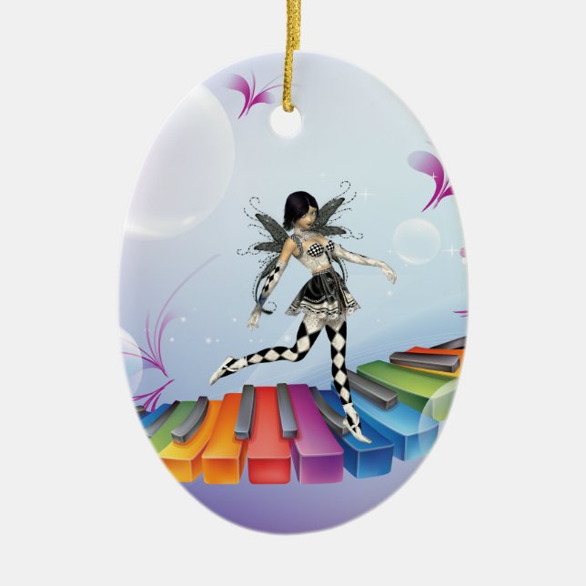 Musikalische Keyboard-Fee Keramikornament (Vorne)