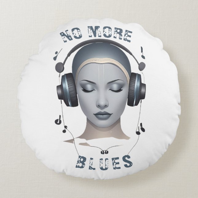 Musikalische Kopfhörer Blues Rundkissen Rundes Kissen (Vorderseite)