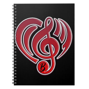 Musikalische Liebesvibrationen Rotes Herz Noten DJ Notizblock
