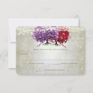 Musikalische Lila Red Heart Leaf Tree Wedding RSVP