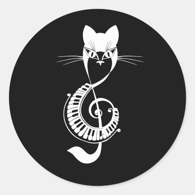 Musikalische Note Schwarze Katze Liebhaber Musiker Runder Aufkleber (Vorderseite)