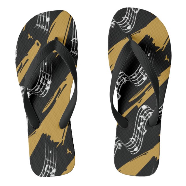 Musikalische Noten Black Gold Modern Flip Flops (Fußbett)