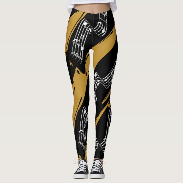 Musikalische Noten Black Gold Modern Leggings (Vorderseite)