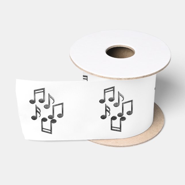 Musikalische Noten in schwarzem Glitzer Satinband (Spule)