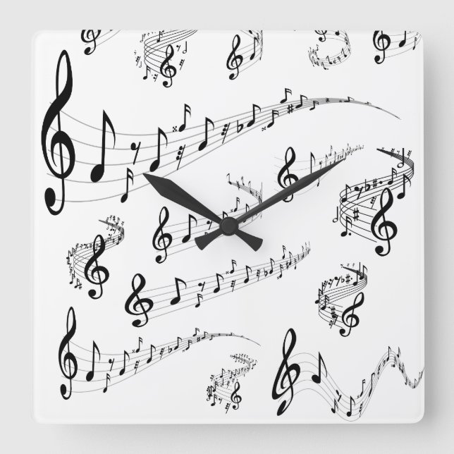 Musikalische Noten Quadratische Wanduhr (Vorderseite)