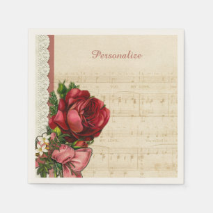 Musikalische Noten - Rose und Party personalisiere Serviette