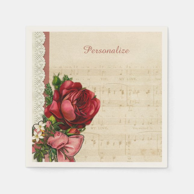 Musikalische Noten - Rose und Party personalisiere Serviette (Vorderseite)