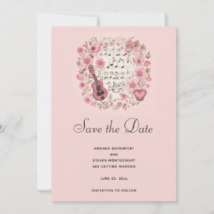 Musikalische Noten und Blumen Elegant Save-the-Dat Save The Date