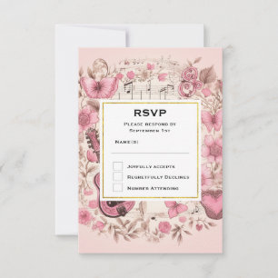 Musikalische Noten und Blumen Elegante Hochzeits-R RSVP Karte