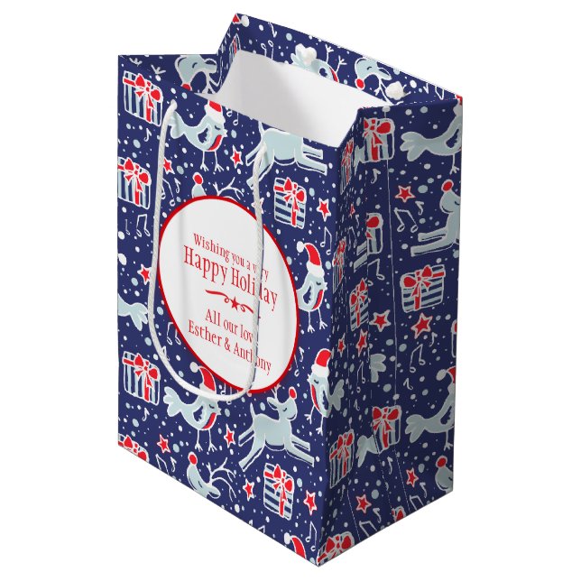 Musikalische personalisierte Weihnachtsgeschenke Mittlere Geschenktüte (Vorderseite Schrägansicht)