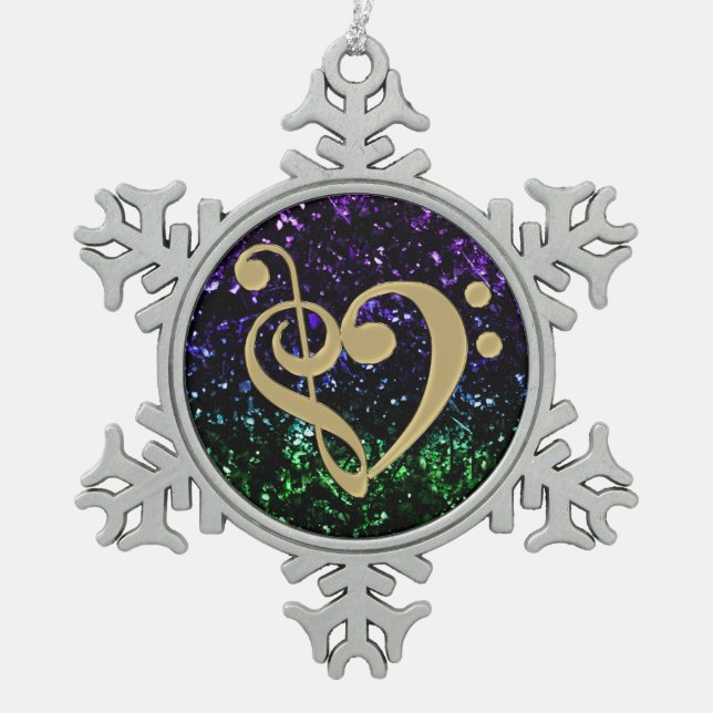 Musikalische Schneeflocken Zinn-Ornament (Vorderseite)