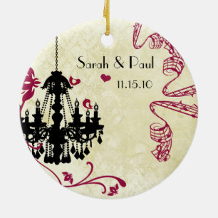 Musikalische Schwarz-Pflaume-Vögel Vintage-Kronleu Keramik Ornament