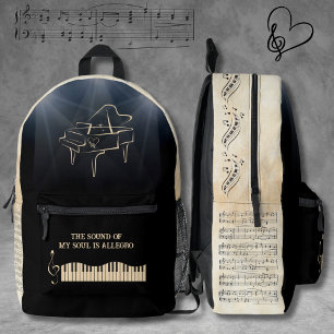 Musikalische Sinfonie Schwarz und Beige Klavier Ru Bedruckter Rucksack