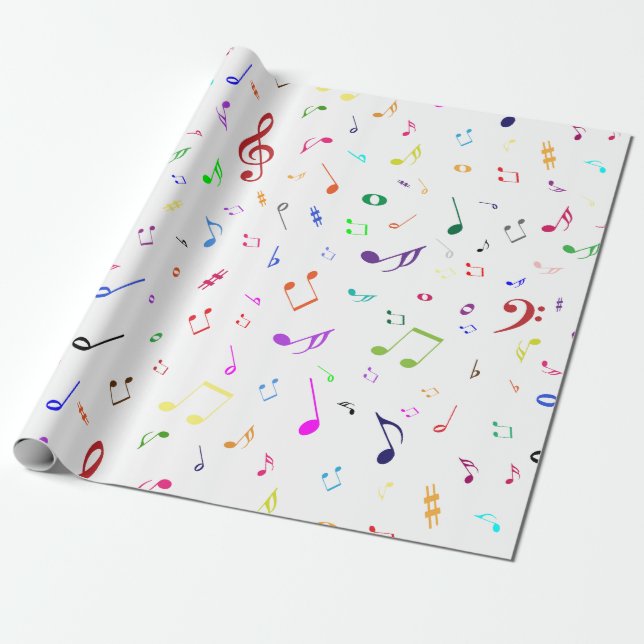 Musikalische Symbole in den Regenbogen-Farben Geschenkpapier (Ungerollt)
