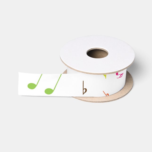 Musikalische Symbole in den Regenbogen-Farben Satinband (Spule)