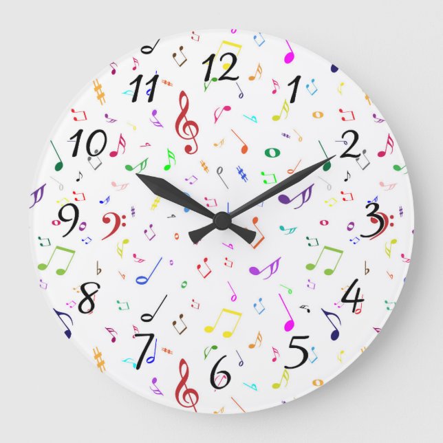 Musikalische Symbole in Regenbogenfarben Große Wanduhr (Vorderseite)