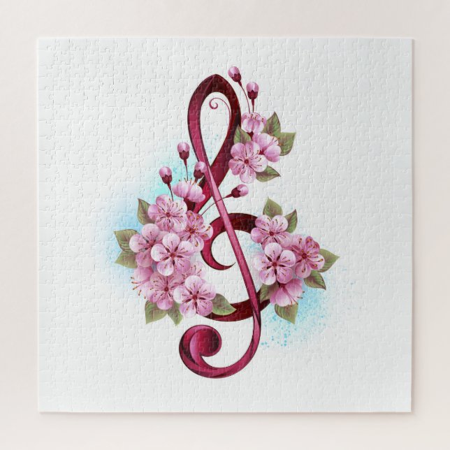 Musikalische Tischtennisnotizen mit Sakura-Blume (Vertikal)
