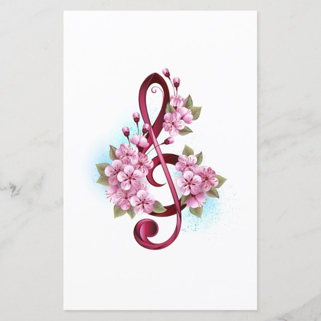 Musikalische Tischtennisnotizen mit Sakura-Blume (Vorderseite)