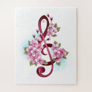 Musikalische Tischtennisnotizen mit Sakura-Blume