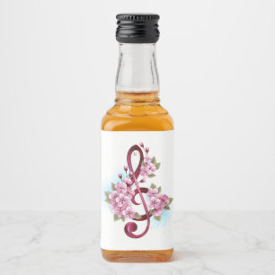 Musikalische Tischtennisnotizen mit Sakura-Blume Alkoholflaschenetikett