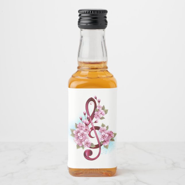Musikalische Tischtennisnotizen mit Sakura-Blume Alkoholflaschenetikett (Vorderseite)