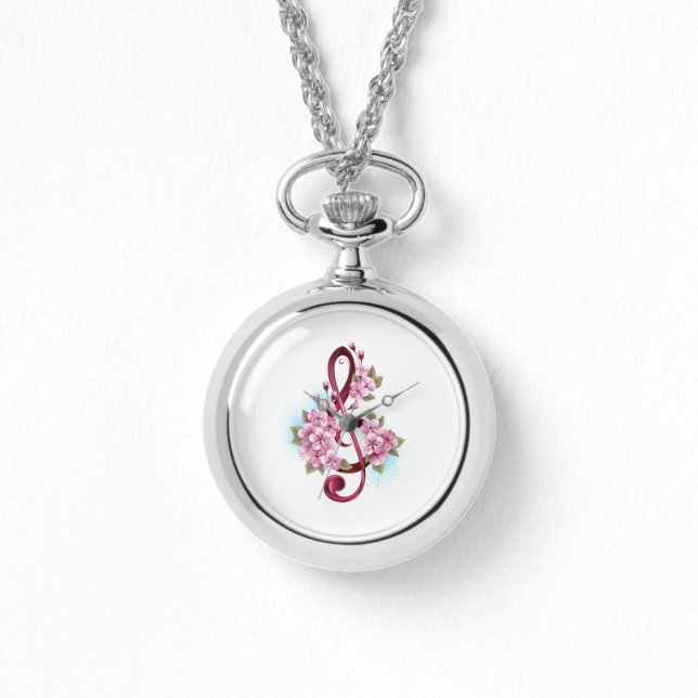 Musikalische Tischtennisnotizen mit Sakura-Blume Armbanduhr (Vorderseite)