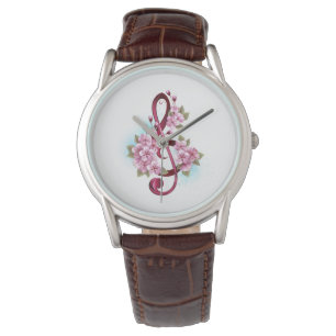 Musikalische Tischtennisnotizen mit Sakura-Blume Armbanduhr