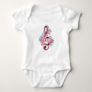 Musikalische Tischtennisnotizen mit Sakura-Blume Baby Strampler